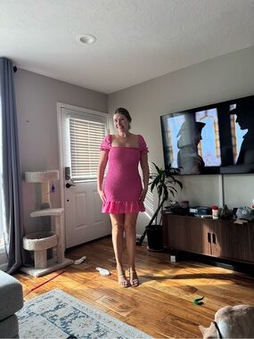 NEVER WORN Zara Pink Smocked Mini Dress with Puff Sleeves